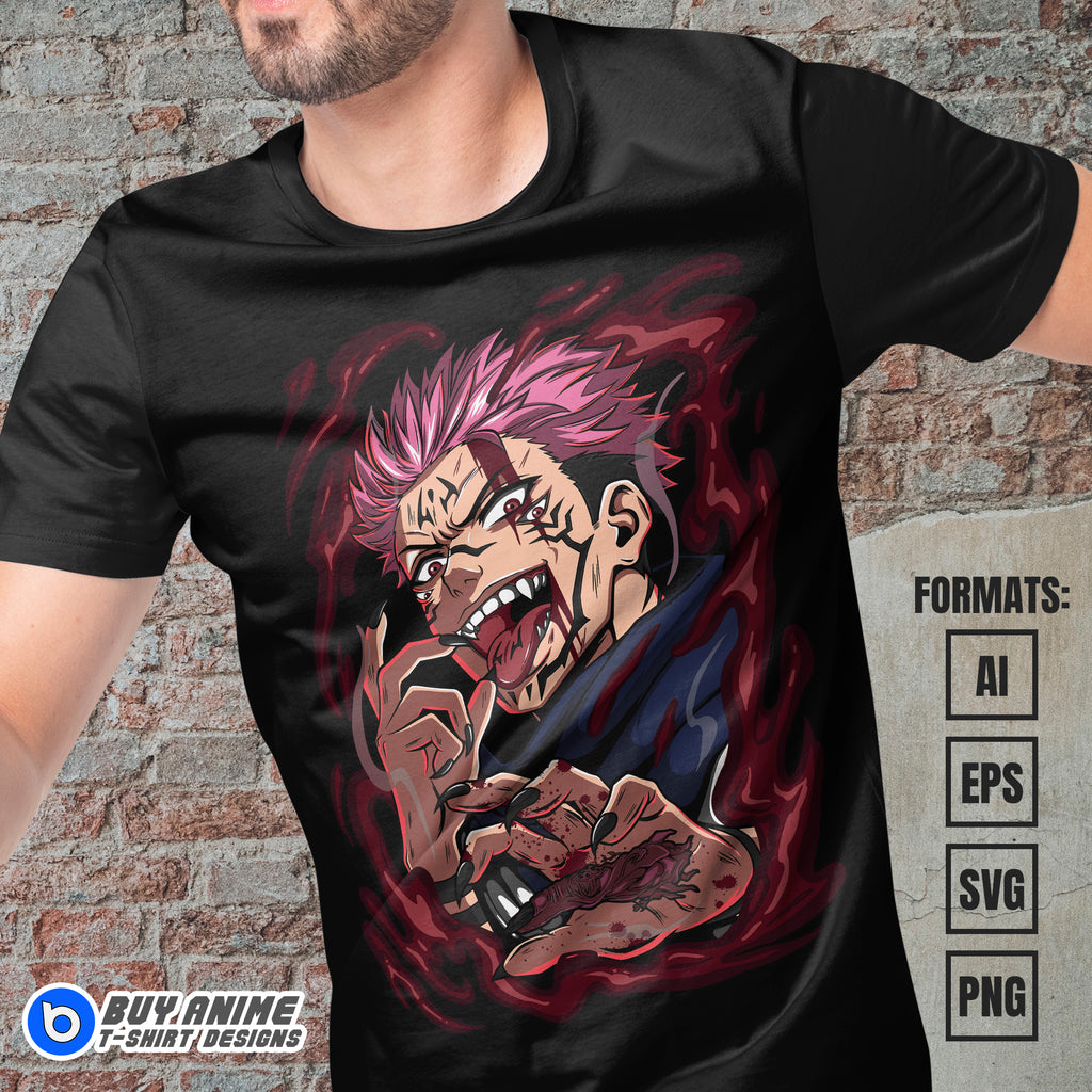 Premium Sukuna Jujutsu Kaisen Anime Vector T-shirt Design Template #11