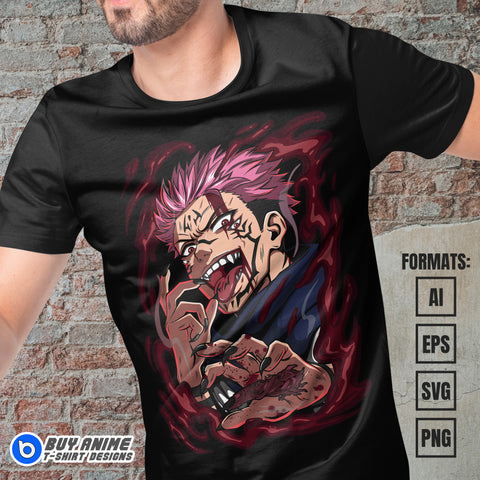 Premium Sukuna Jujutsu Kaisen Anime Vector T-shirt Design Template #11