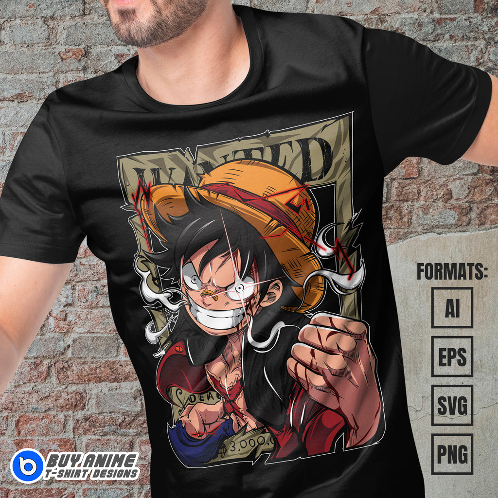 Premium Luffy One Piece Anime Vector T-shirt Design Template #34