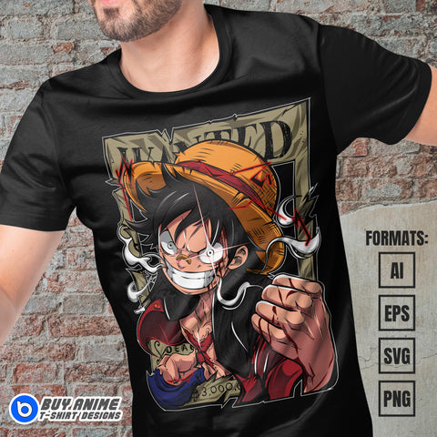 Premium Luffy One Piece Anime Vector T-shirt Design Template #34