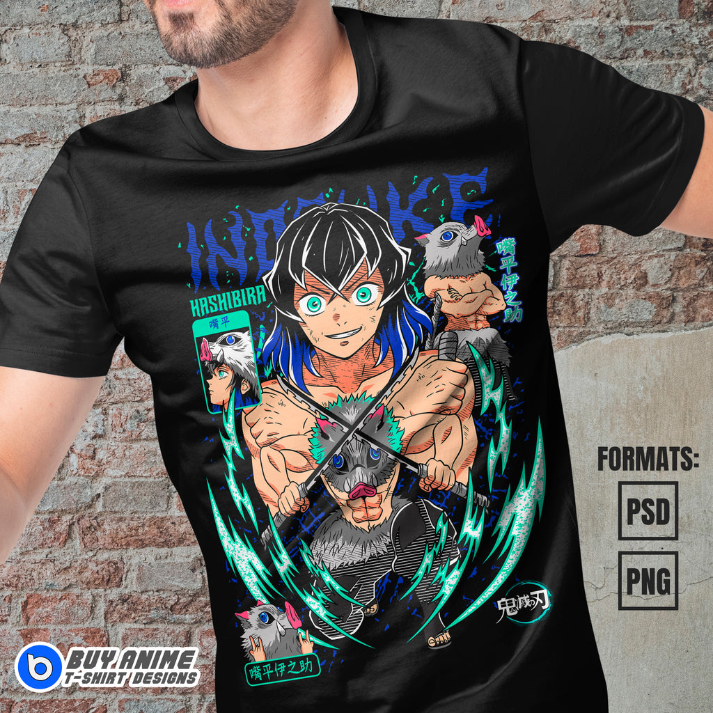 Premium Inosuke Demon Slayer Anime Vector T-shirt Design Template #16