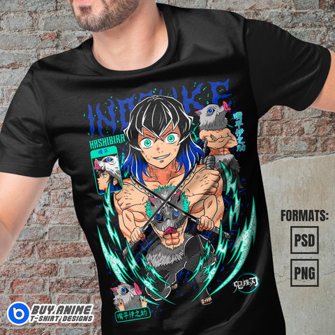 Premium Inosuke Demon Slayer Anime Vector T-shirt Design Template #16