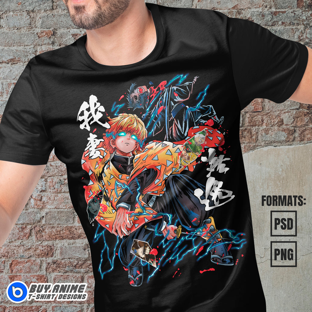 Premium Zenitsu Demon Slayer Anime Vector T-shirt Design Template #12