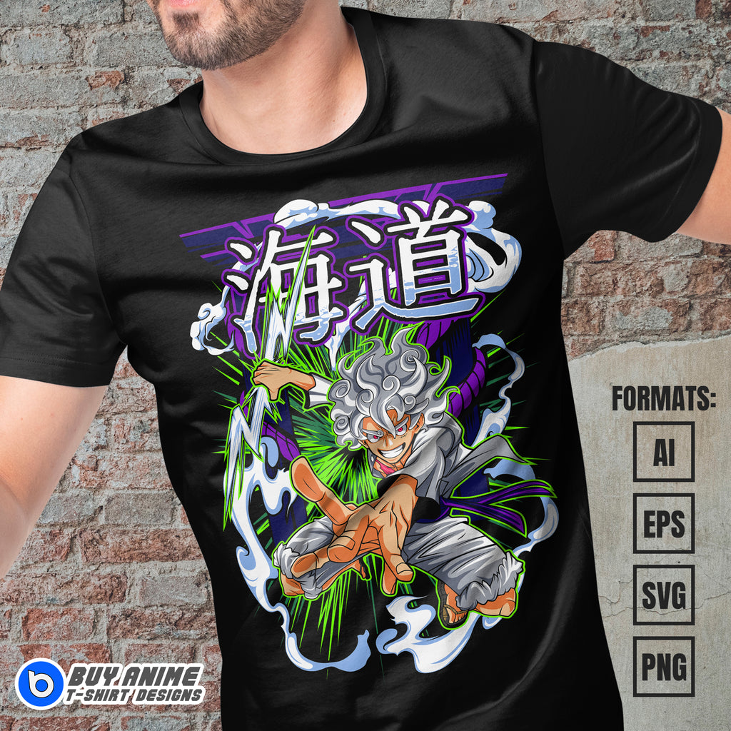 Premium Luffy Gear 5 One Piece Anime Vector T-shirt Design Template #33