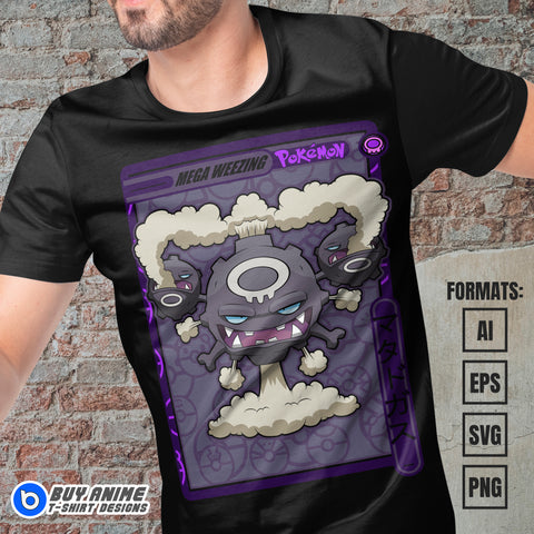 Premium Mega Weezing Pokemon Anime Vector T-shirt Design Template
