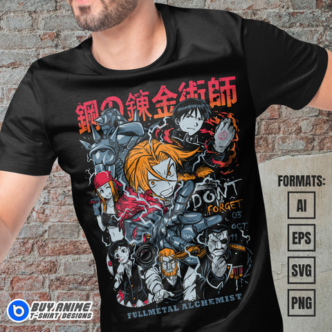 Premium Fullmetal Alchemist Anime Vector T-shirt Design Template #6