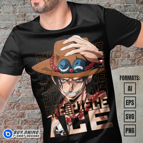 Premium Portgas D Ace One Piece Anime Vector T-shirt Design Template #6