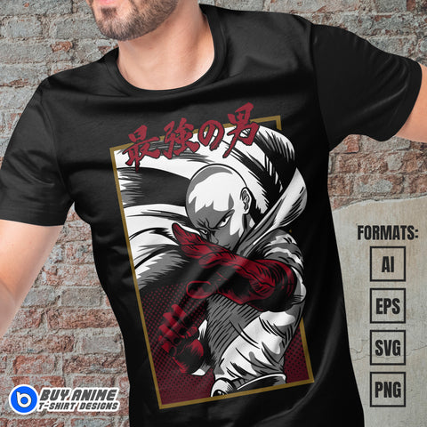 Premium Saitama One Punch Man Anime Vector T-shirt Design Template #4