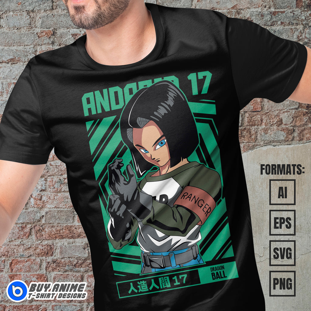 Premium Android 17 Dragon Ball Anime Vector T-shirt Design Template #2