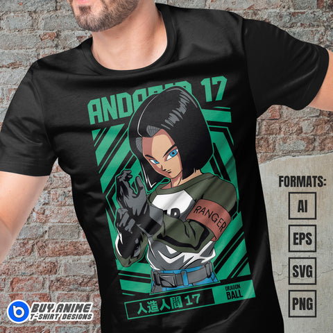 Premium Android 17 Dragon Ball Anime Vector T-shirt Design Template #2