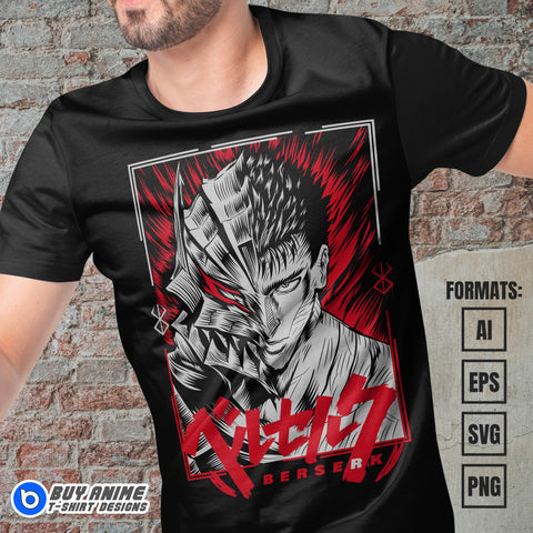 Premium Guts Berserk Anime Vector T-shirt Design Template #3