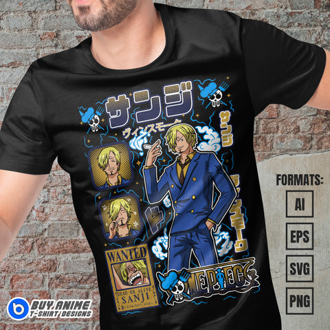 Premium Sanji One Piece Anime Vector T-shirt Design Template #10