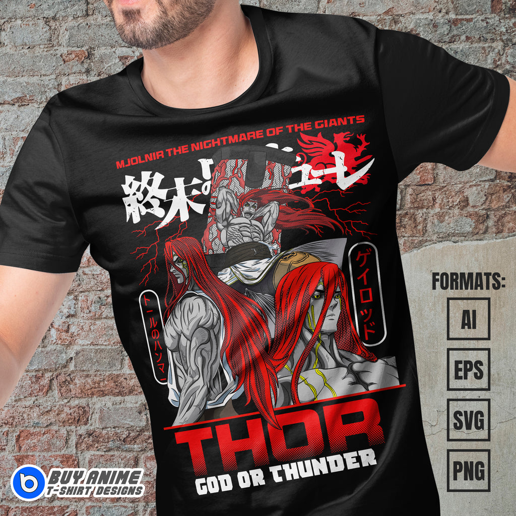 Premium Thor Record Of Ragnarok Anime Vector T-shirt Design Template #2