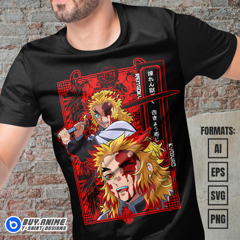 Premium Kyojuro Rengoku Demon Slayer Anime Vector T-shirt Design Template #6