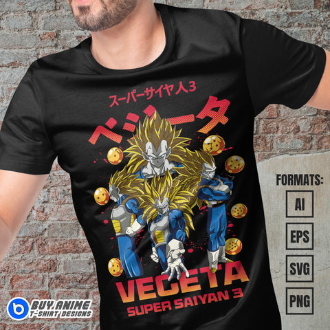 Premium Vegeta Super Saiyan 3 Dragon Ball Anime Vector T-shirt Design Template