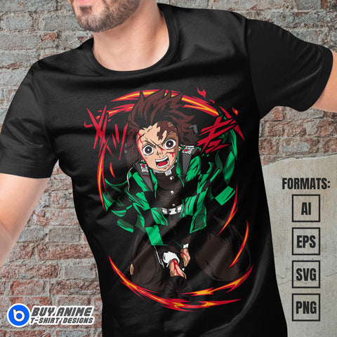 Premium Tanjiro Kamado Demon Slayer Anime Vector T-shirt Design Template #16