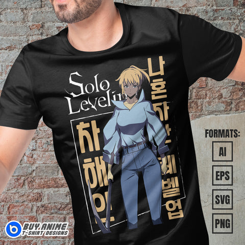 Premium Cha Hae-In Solo Leveling Anime Vector T-shirt Design Template