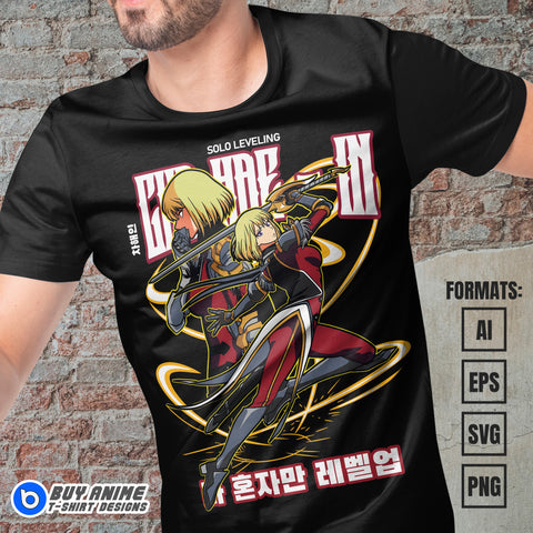 Premium Cha Hae-In Solo Leveling Anime Vector T-shirt Design Template #2