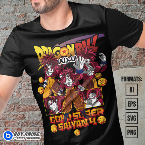 Premium Goku Super Saiyan 4 Dragon Ball Anime Vector T-shirt Design Template #7