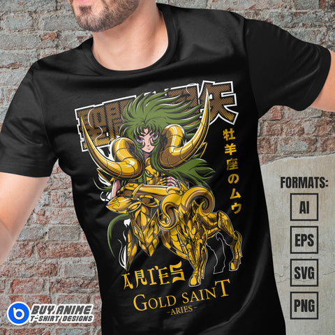 Premium Aries Shion Saint Seiya Anime Vector T-shirt Design Template