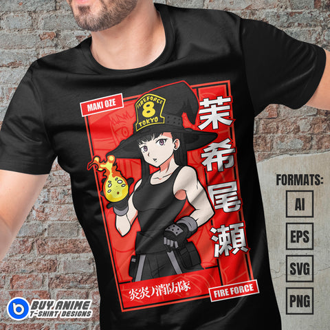 Premium Maki Oze Fire Force Anime Vector T-shirt Design Template