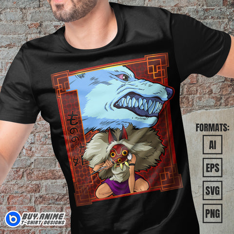 Premium Princess Mononoke Studio Ghibli Anime Vector T-shirt Design Template #3
