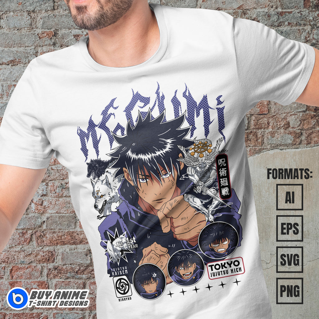 Premium Megumi Fushiguro Jujutsu Kaisen Anime Vector T-shirt Design Template #6