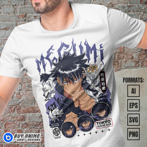 Premium Megumi Fushiguro Jujutsu Kaisen Anime Vector T-shirt Design Template #6