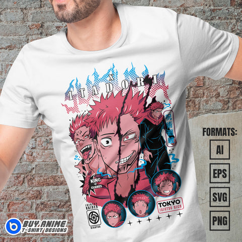 Premium Sukuna x Itadori Jujutsu Kaisen Anime Vector T-shirt Design Template #3