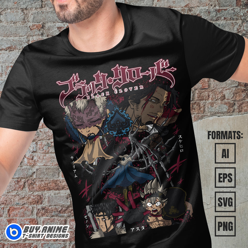 Premium Black Clover Anime Vector T-shirt Design Template