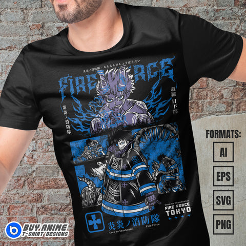 Premium Fire Force Anime Vector T-shirt Design Template #2