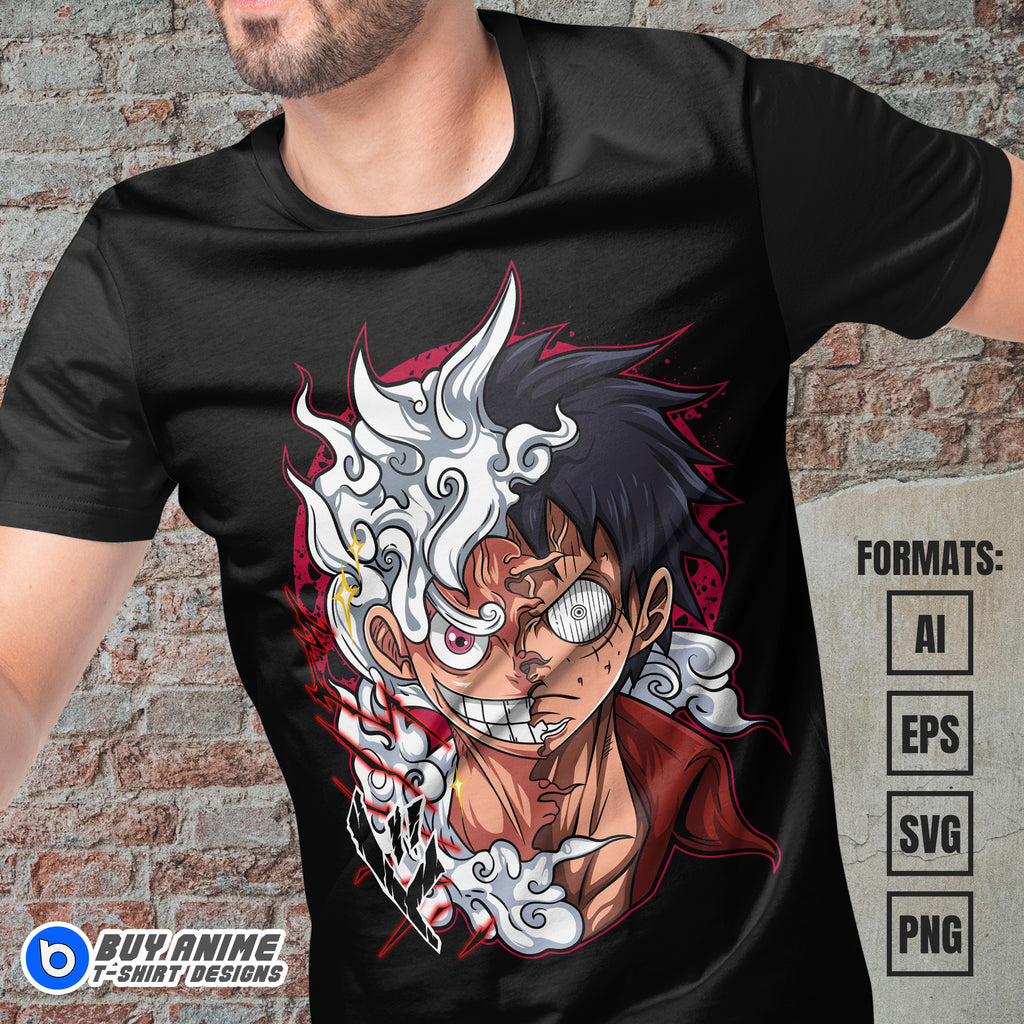 Premium Luffy Gear 5 One Piece Anime Vector T-shirt Design Template #38