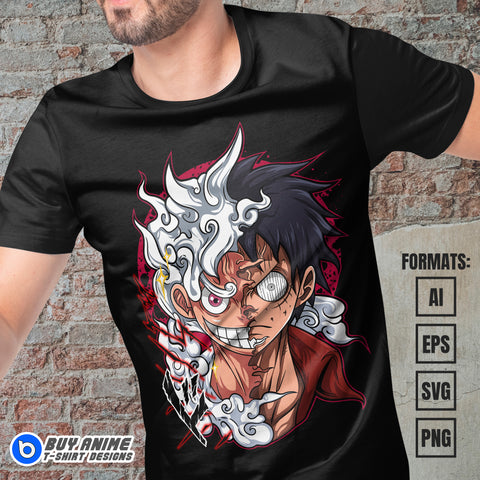 Premium Luffy Gear 5 One Piece Anime Vector T-shirt Design Template #38