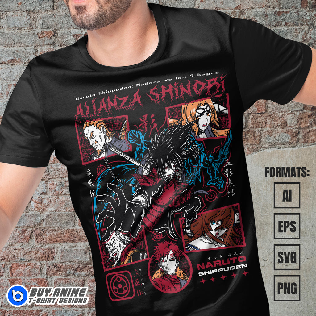 Premium Madara vs 5 Kage Naruto Anime Vector T-shirt Design Template