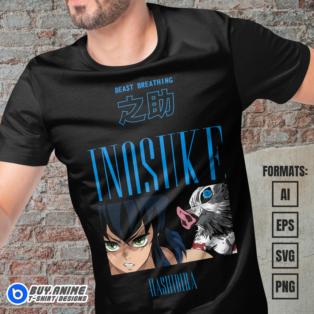 Premium Inosuke Demon Slayer Anime Vector T-shirt Design Template #15