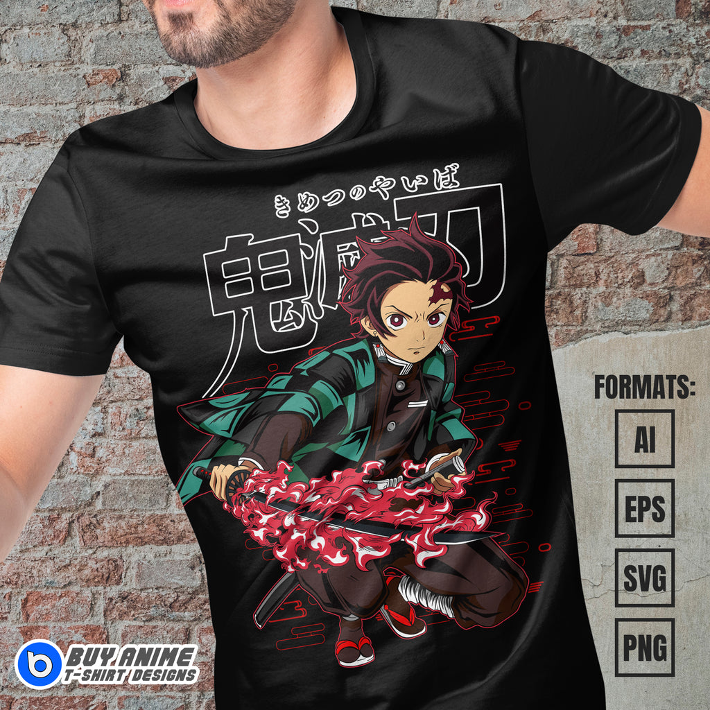 Premium Tanjiro Kamado Demon Slayer Anime Vector T-shirt Design Template #19