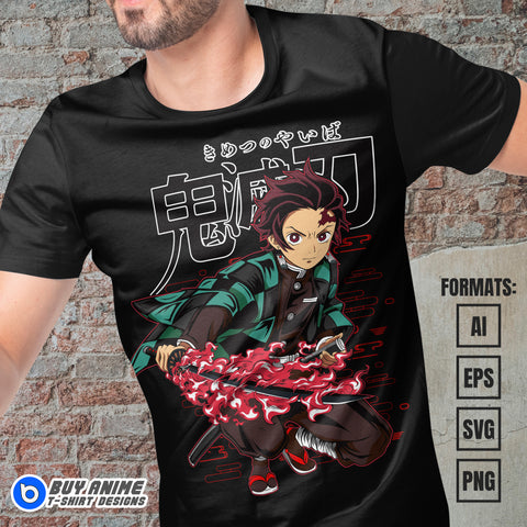 Premium Tanjiro Kamado Demon Slayer Anime Vector T-shirt Design Template #19