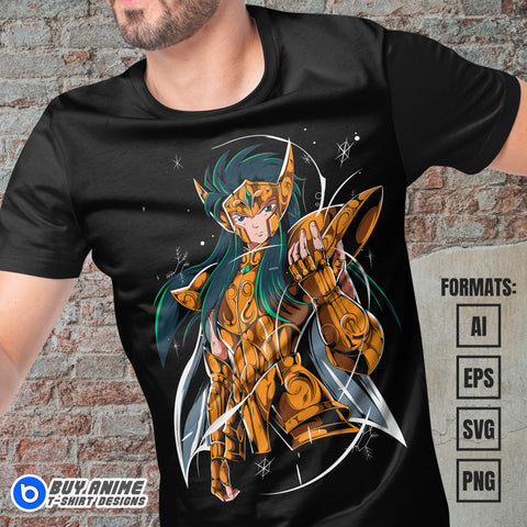 Premium Aquarius Camus Saint Seiya Anime Vector T-shirt Design Template #3
