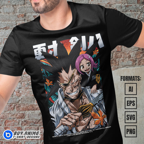 Premium Kenpachi Zaraki Bleach Anime Vector T-shirt Design Template #3