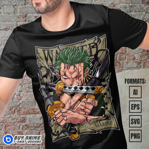 Premium Roronoa Zoro One Piece Vector T-shirt Design Template #31