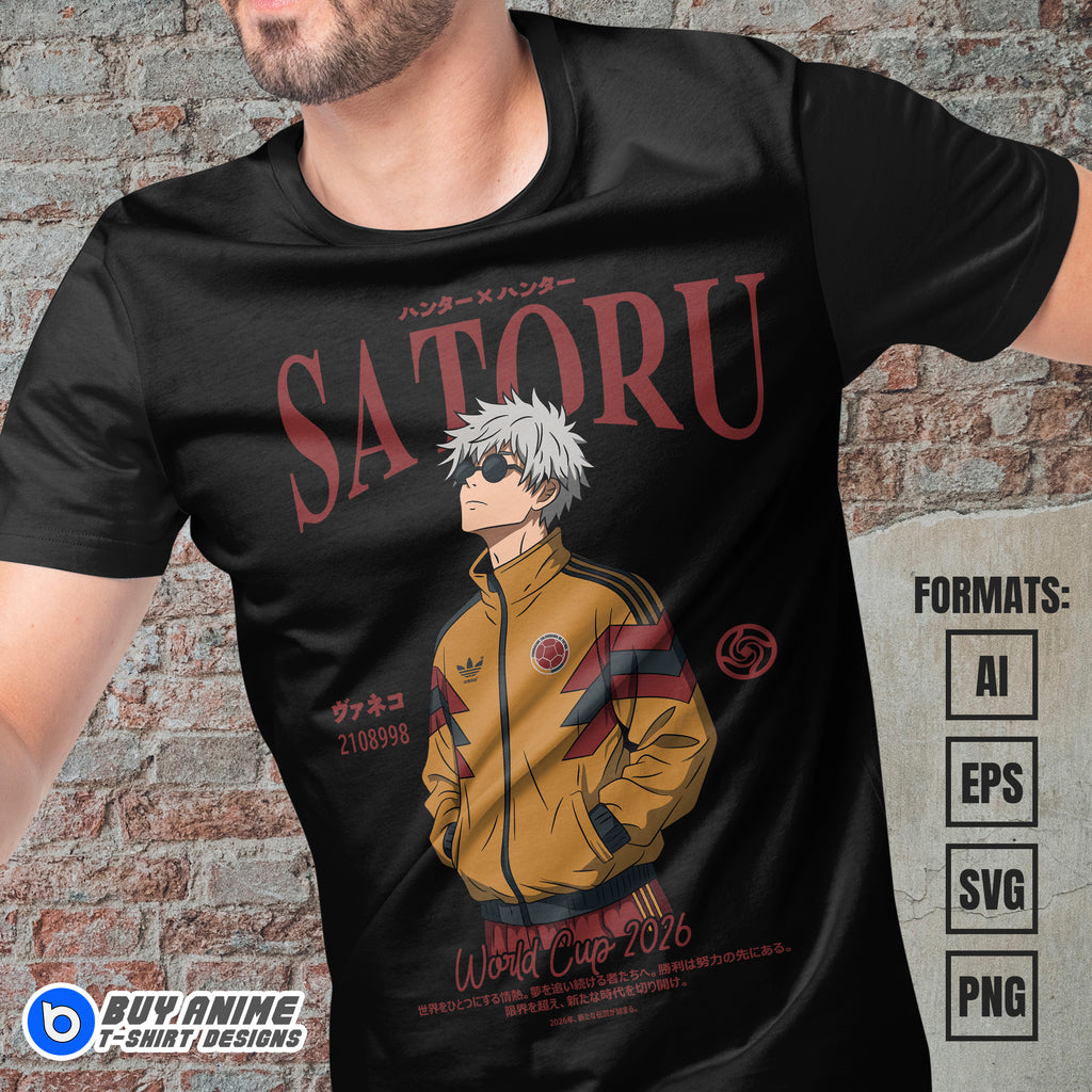 Premium Satoru Gojo x Colombia World Cup 2026 Jujutsu Kaisen Anime Vector T-shirt Design Template