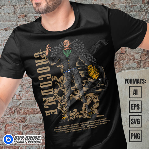 Premium Crocodile One Piece Anime Vector T-shirt Design Template