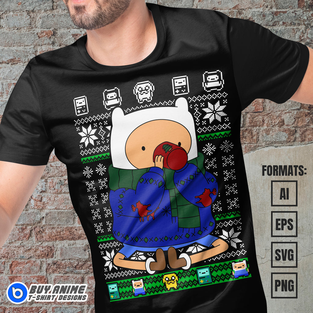 Premium Finn Adventure Time Christmas Vector T-shirt Design Template